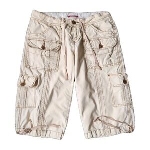 Y2K Women's Juniors Cargo Shorts Size 5 Low Rise Distressed Tan Union Bay